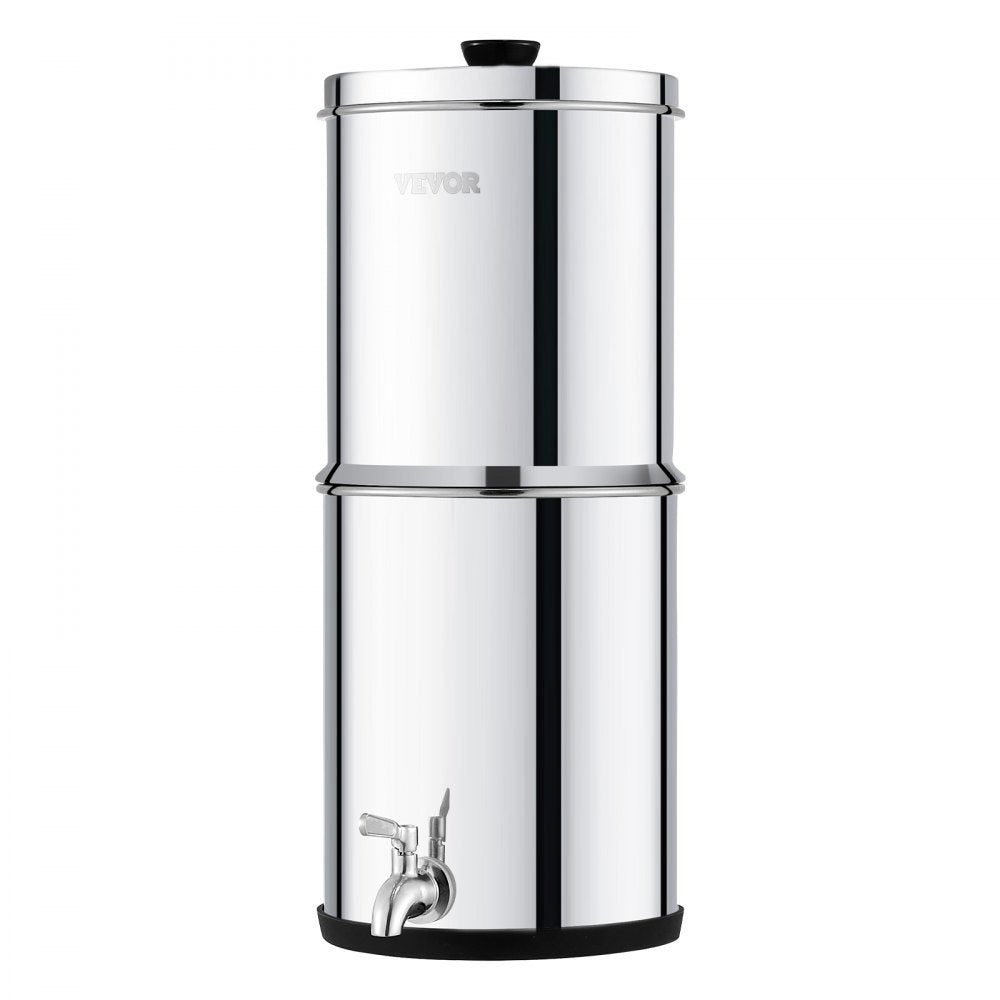 VEVOR Gravity-fed Water Filter System, 1.5G 304 Stainless-Steel Countertop System, Water Filtration System, Reduces Lead and up to 99% of Chlorine, with 2 Carbon Filters & Spigot, for Home Camping RV