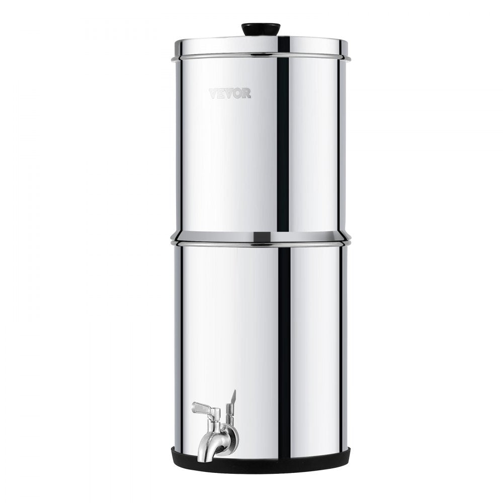 VEVOR Gravity-fed Water Filter System, 1.5G 304 Stainless-Steel Countertop System, Water Filtration System, Reduces Lead and up to 99% of Chlorine, with 2 Carbon Filters & Spigot, for Home Camping RV