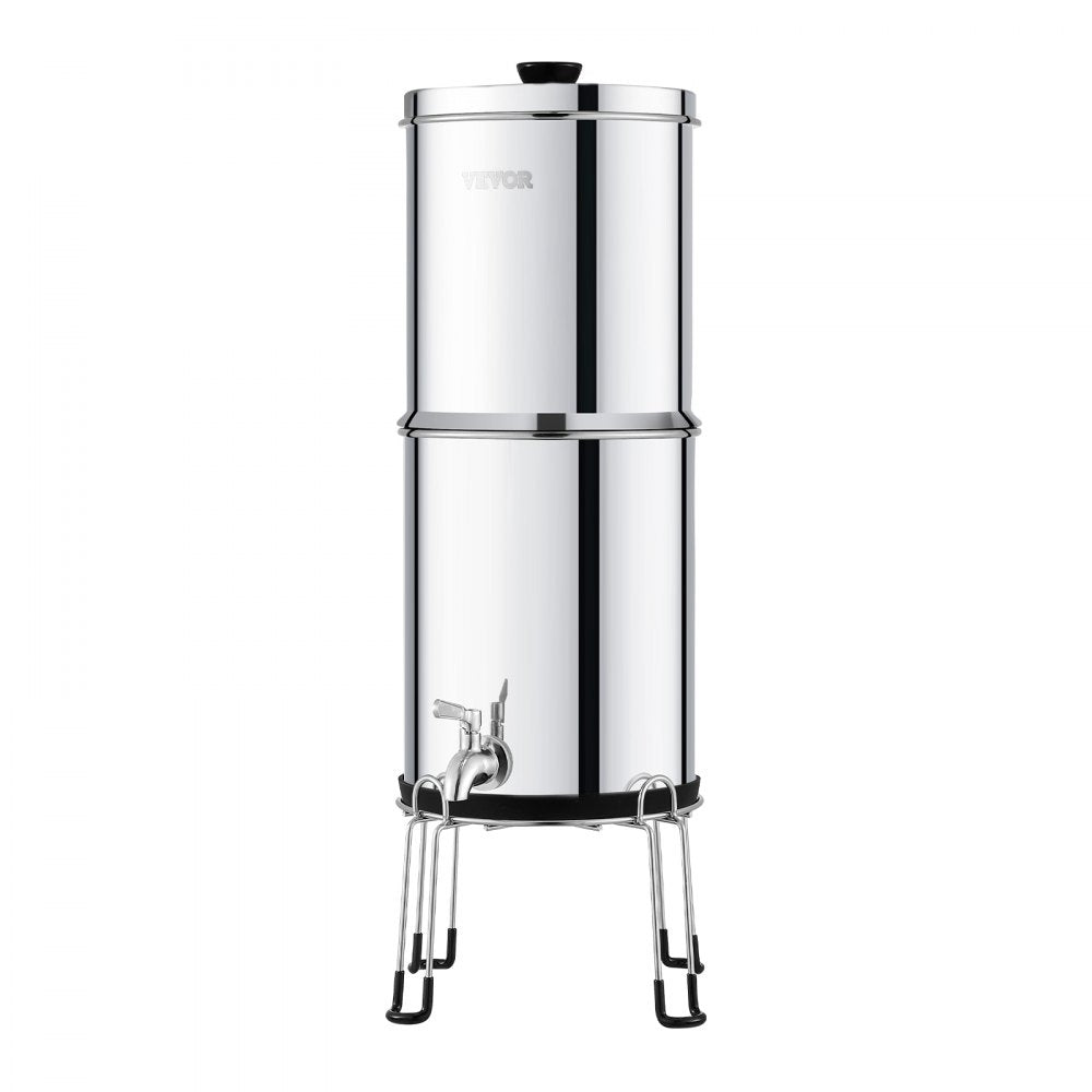 VEVOR Gravity-fed Water Filter System, 2.25G 304 Stainless-Steel Countertop Water Filtration System, Reduces Lead and up to 99% of Chlorine, with 2 Carbon Filters/Spigot/Stand, for Home Camping RV