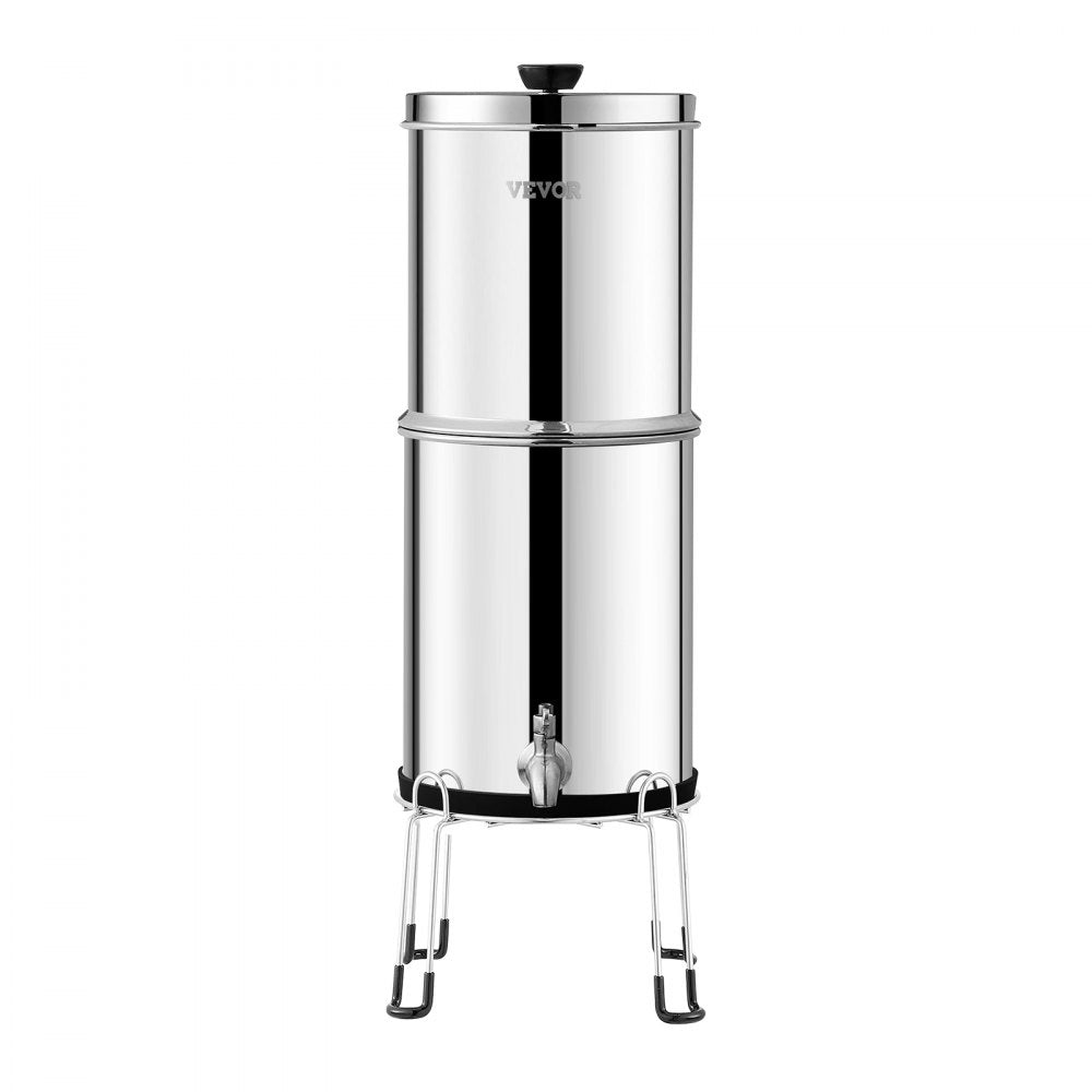 VEVOR Gravity-fed Water Filter System, 2.25G 304 Stainless-Steel Countertop Water Filtration System, Reduces Lead and up to 99% of Chlorine, with 2 Carbon Filters/Spigot/Stand, for Home Camping RV
