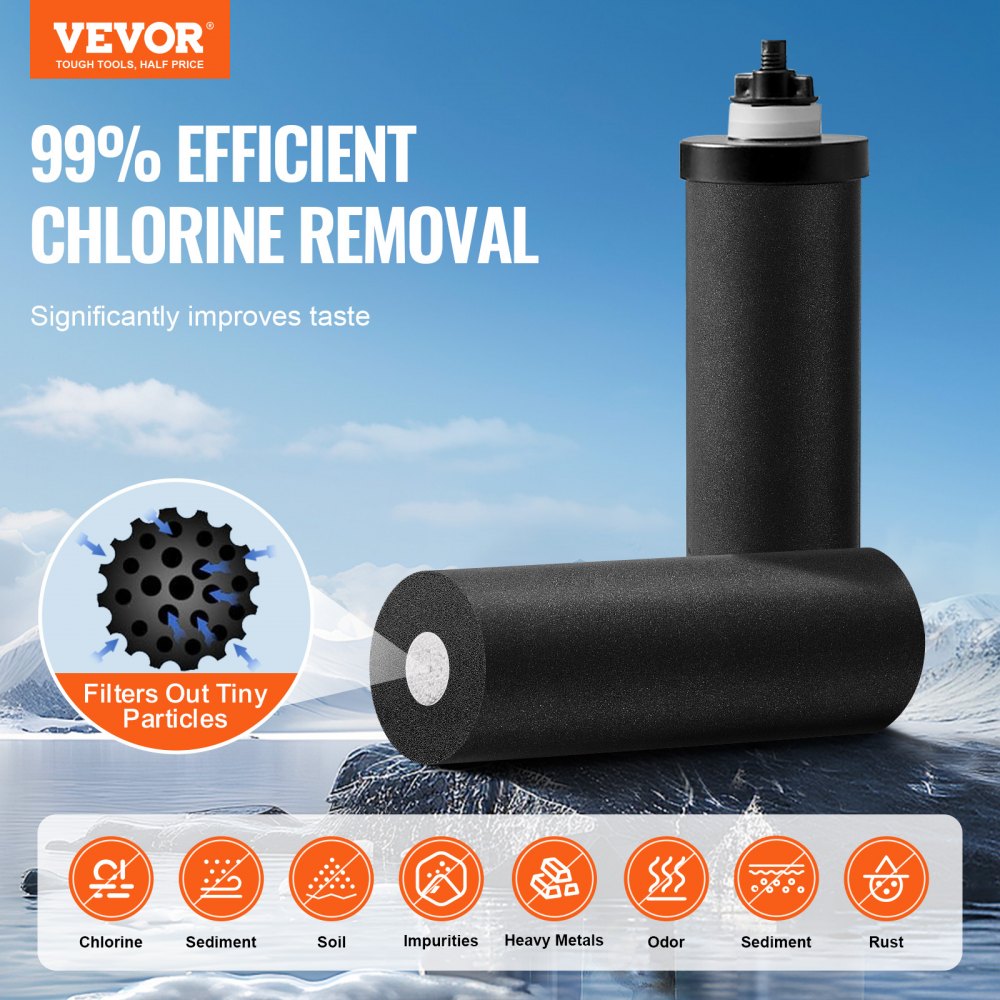 VEVOR Gravity-fed Water Filter System, 2.25G 304 Stainless-Steel Countertop System, Water Filtration System, Reduces Lead and up to 99% of Chlorine, with 2 Carbon Filters, and Water Level  Spigot