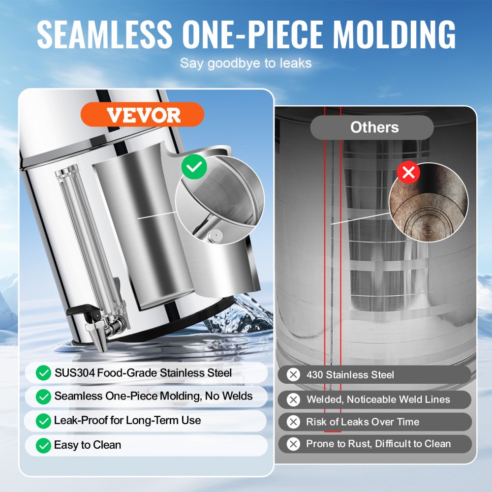 VEVOR Gravity-fed Water Filter System, 2.25G 304 Stainless-Steel Countertop System, Water Filtration System, Reduces Lead and up to 99% of Chlorine, with 2 Carbon Filters, and Water Level  Spigot