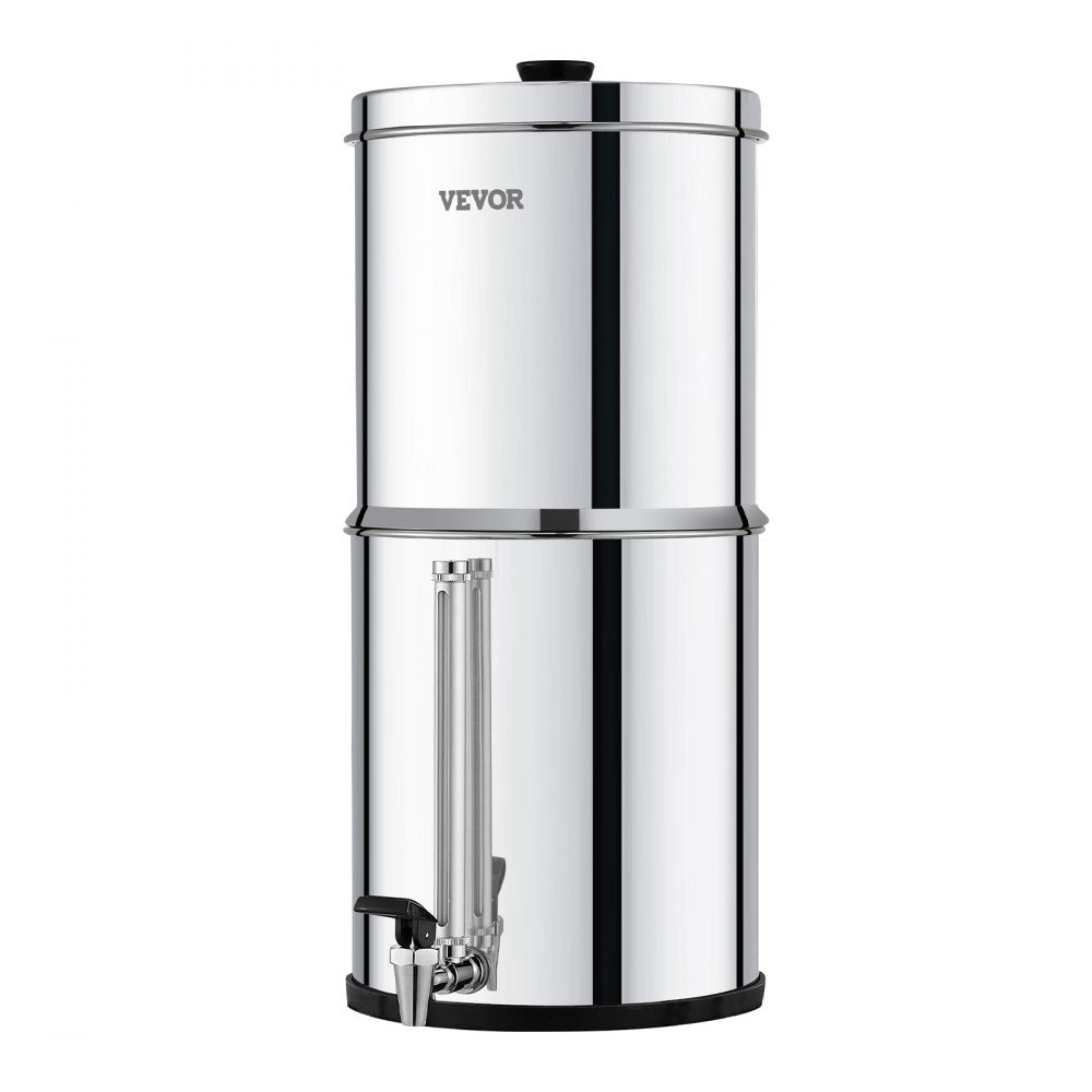 VEVOR Gravity-fed Water Filter System, 2.25G 304 Stainless-Steel Countertop System, Water Filtration System, Reduces Lead and up to 99% of Chlorine, with 2 Carbon Filters, and Water Level  Spigot