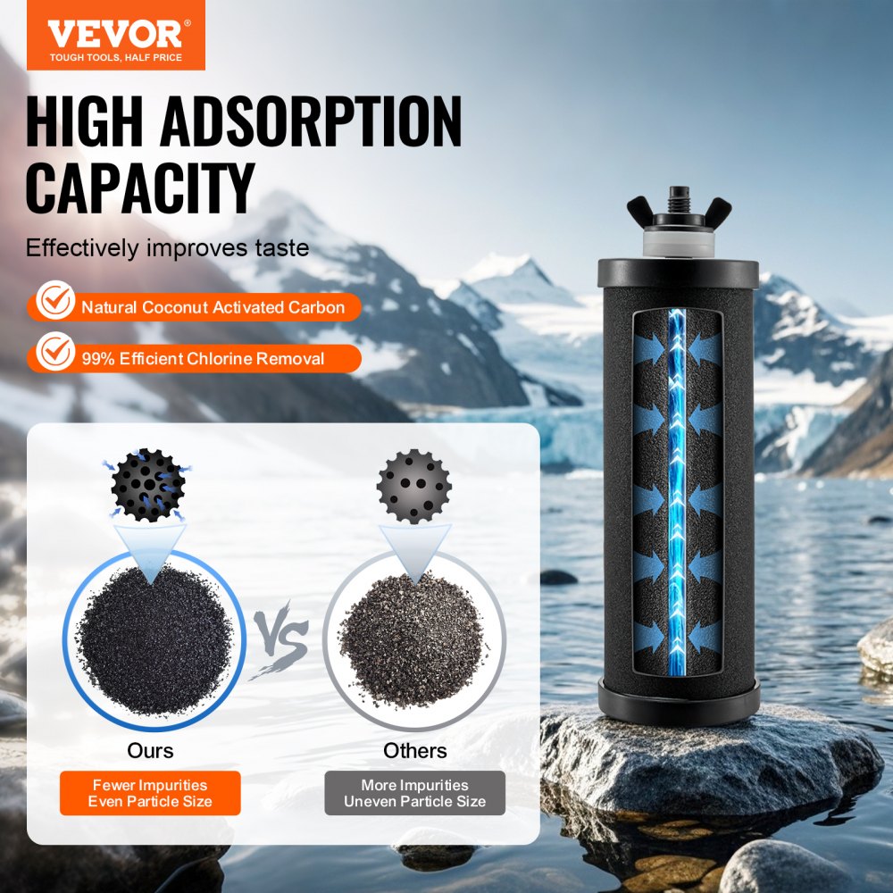 VEVOR Water Filters Replacement, Purification Elements, Activated Carbon Replacement Filters, Easy to Replace Water Filter, Gravity Water Filter System, Compatible with Most Brands, Pack of 2, Black