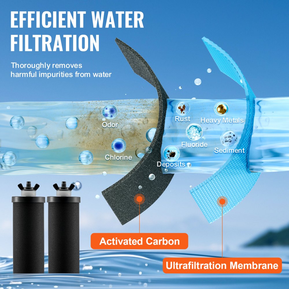 VEVOR Water Filters Replacement, Purification Elements, Activated Carbon Replacement Filters, Easy to Replace Water Filter, Gravity Water Filter System, Compatible with Most Brands, Pack of 2, Black