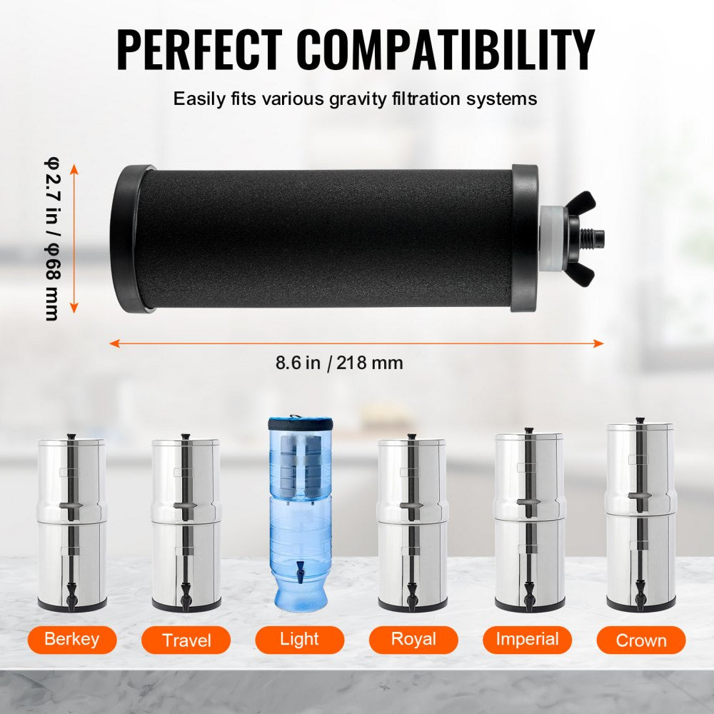 VEVOR Water Filters Replacement, Purification Elements, Activated Carbon Replacement Filters, Easy to Replace Water Filter, Gravity Water Filter System, Compatible with Most Brands, Pack of 2, Black