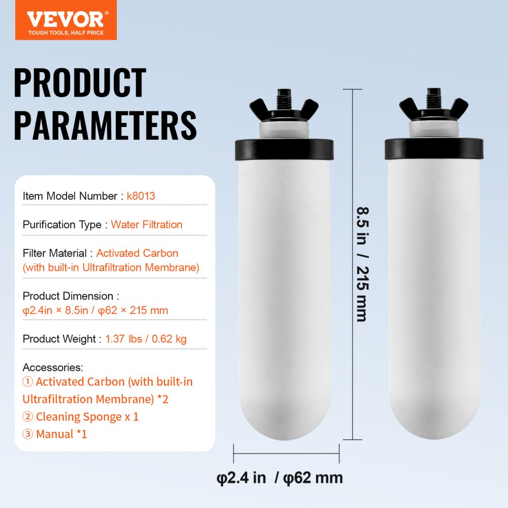 VEVOR Water Filters Replacement, Purification Elements, Ceramic Replacement Filters, Easy to Replace Water Filter, Gravity Water Filter System, Compatible with Most Brands, Pack of 2, White