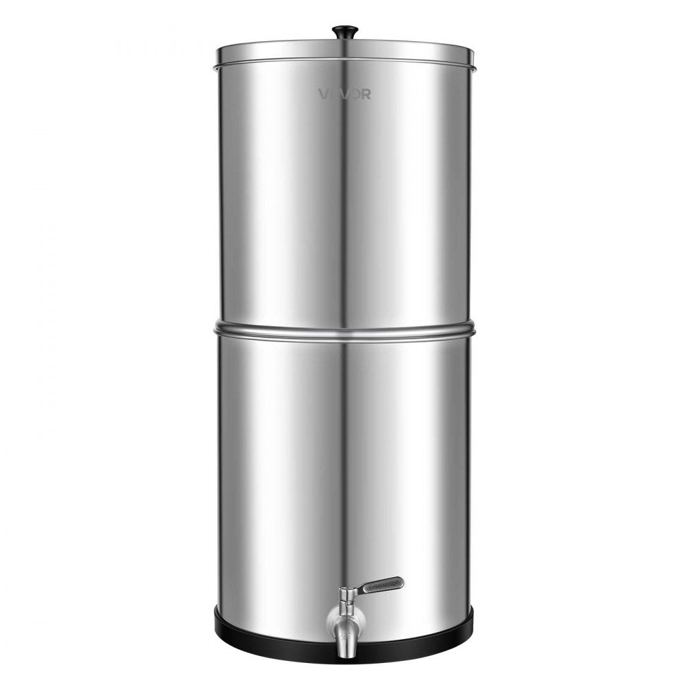 VEVOR Gravity-fed Water Filter System, 3G 304 Stainless-Steel Countertop Water Filtration System, Reduces Lead and up to 99% of Chlorine, with 2 Ceramic Carbon Filters, and Spigot, for Home Camping RV