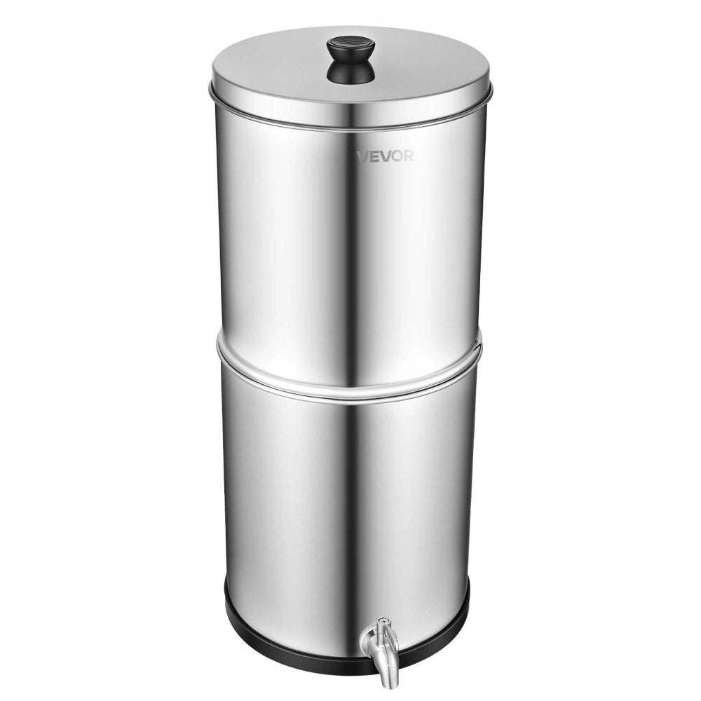 VEVOR Gravity-fed Water Filter System, 3G 304 Stainless-Steel Countertop Water Filtration System, Reduces Lead and up to 99% of Chlorine, with 2 Ceramic Carbon Filters, and Spigot, for Home Camping RV