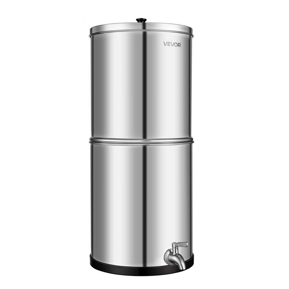 VEVOR Gravity-fed Water Filter System, 3G 304 Stainless-Steel Countertop Water Filtration System, Reduces Lead and up to 99% of Chlorine, with 2 Ceramic Carbon Filters, and Spigot, for Home Camping RV