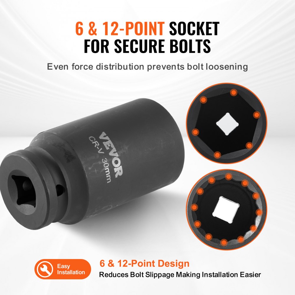 VEVOR Axle Nut Impact Socket Set, 1/2" Drive Deep 6+12-Point 14-Piece Metric Spindle Nut Socket Set, CR-V Heat Treated Large Socket Set with Storage Case, Auto Repair, Removing or Installing Axle Nuts