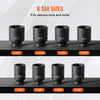 VEVOR Axle Nut Impact Socket Set, 1/2" Drive Deep 6-Point 8-Piece SAE Spindle Nut Socket Set, CR-MO Heat Treated Large Socket Set with Storage Case, for Auto Repair, Removing or Installing Axle Nuts