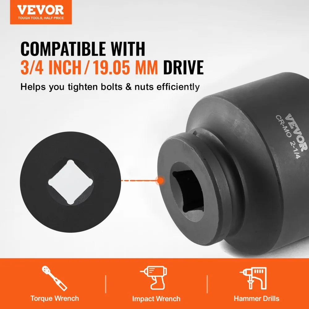 VEVOR Axle Nut Impact Socket Set, 3/4" Drive 6-Point 8-Piece SAE Spindle Nut Socket Set, CR-MO Heat Treated Large Socket Set with Storage Case, for Auto Repair, Removing or Installing Axle Nuts