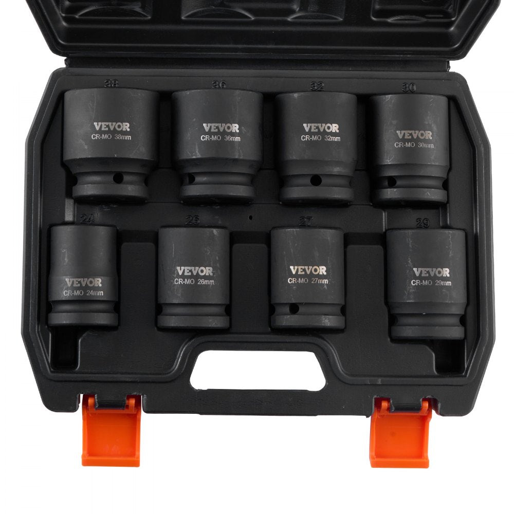 VEVOR Axle Nut Impact Socket Set, 3/4" Drive 6-Point 8-Piece Metric Spindle Nut Socket Set, CR-MO Heat Treated Large Socket Set with Storage Case, for Auto Repair, Removing or Installing Axle Nuts