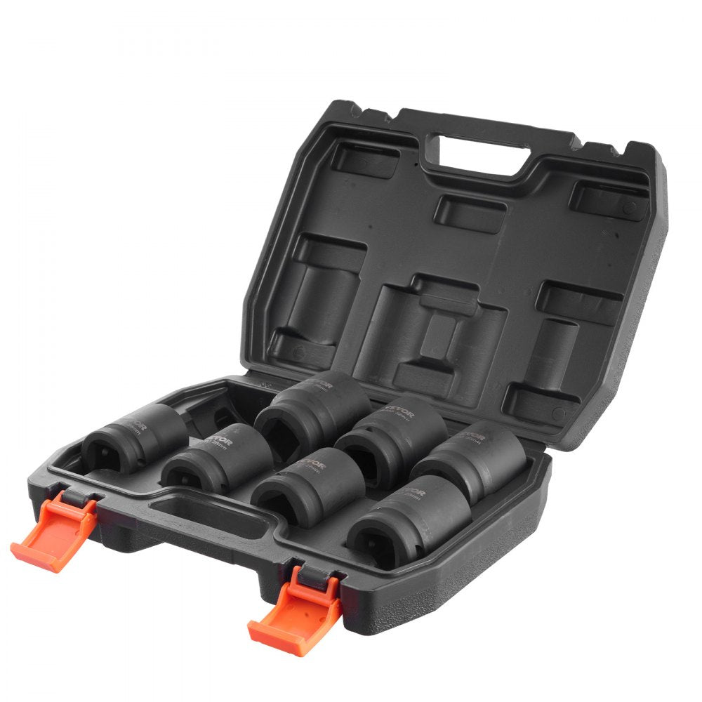 VEVOR Axle Nut Impact Socket Set, 3/4" Drive 6-Point 8-Piece Metric Spindle Nut Socket Set, CR-MO Heat Treated Large Socket Set with Storage Case, for Auto Repair, Removing or Installing Axle Nuts