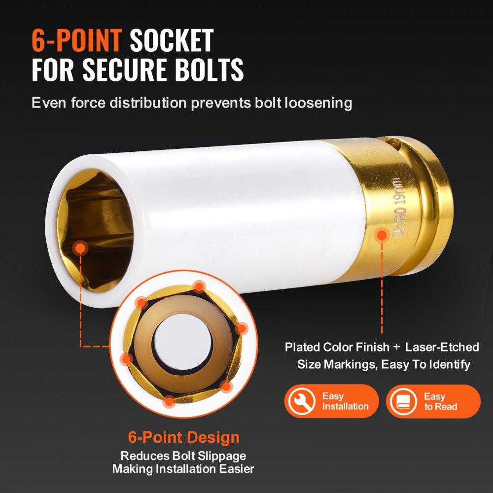 VEVOR Lug Nut Impact Socket Set, 1/2 inch Drive Metric 6-Point Deep Socket Set, 7 Total Lug Nut Sizes 17/19/21/22/23/24/27mm, CR-MO Steel Wheel Socket Set with Storage Case, for Auto Repair