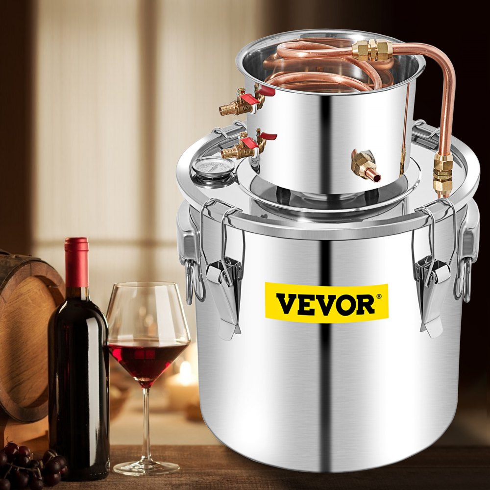 VEVOR Alcohol Still 13.2Gal/50L, Alcohol Distiller with Circulating Pump, Alcohol Still Copper Tube, Whiskey Distilling Kit with Build-In Thermometer, Whiskey Making Kit for DIY Alcohol, Stainless Ste