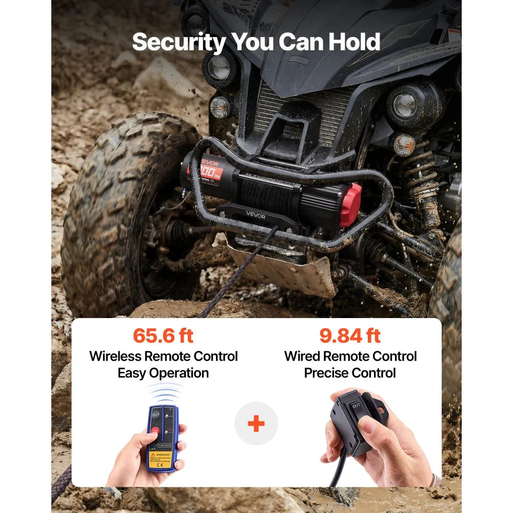 VEVOR 6000 lbs Electric Winch, 12V DC ATV/UTV Winch with Φ0.24 in x 49.2 ft Synthetic Rope, Wireless & Wired Remote Control, IP55 Waterproof, with Fairlead Mount Plate for Towing ATV UTV Off-Road