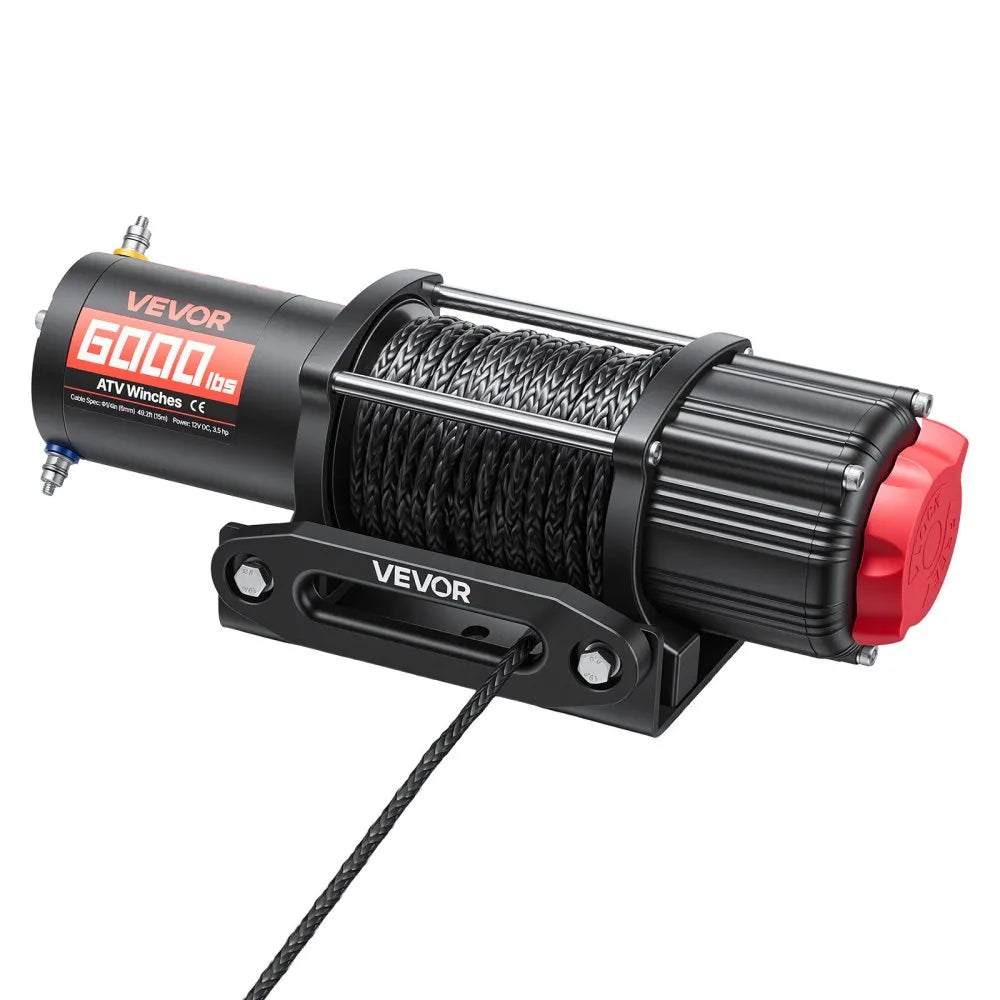 VEVOR 6000 lbs Electric Winch, 12V DC ATV/UTV Winch with Φ0.24 in x 49.2 ft Synthetic Rope, Wireless & Wired Remote Control, IP55 Waterproof, with Fairlead Mount Plate for Towing ATV UTV Off-Road