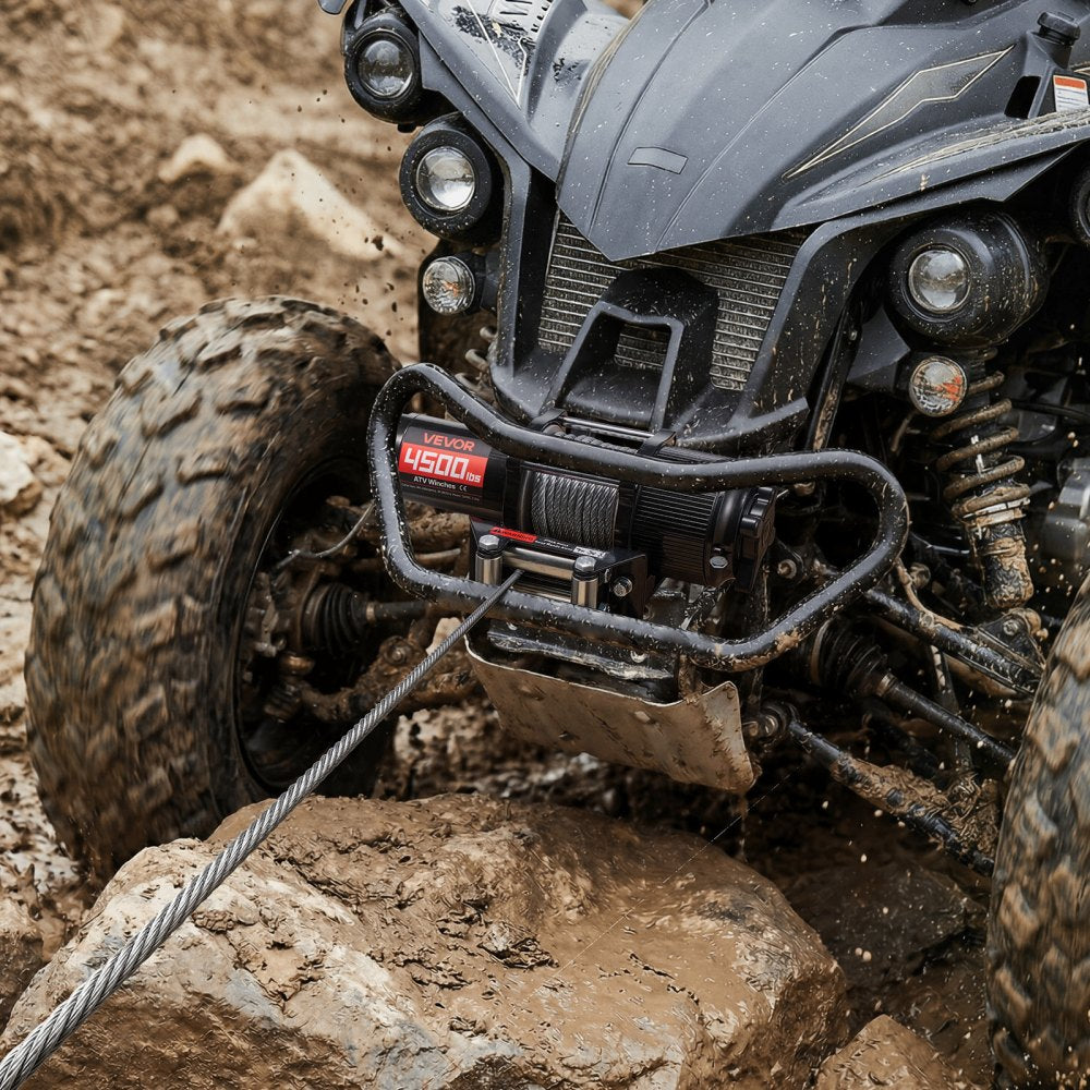 VEVOR 4500 lbs Electric Winch, 12V DC ATV/UTV Winch with Φ0.24 in x 39.4 ft Steel Wire Rope, Wireless & Wired Remote Control, IP54 Waterproof, Roller Fairlead Mount Plate for Towing ATV UTV Off-Road