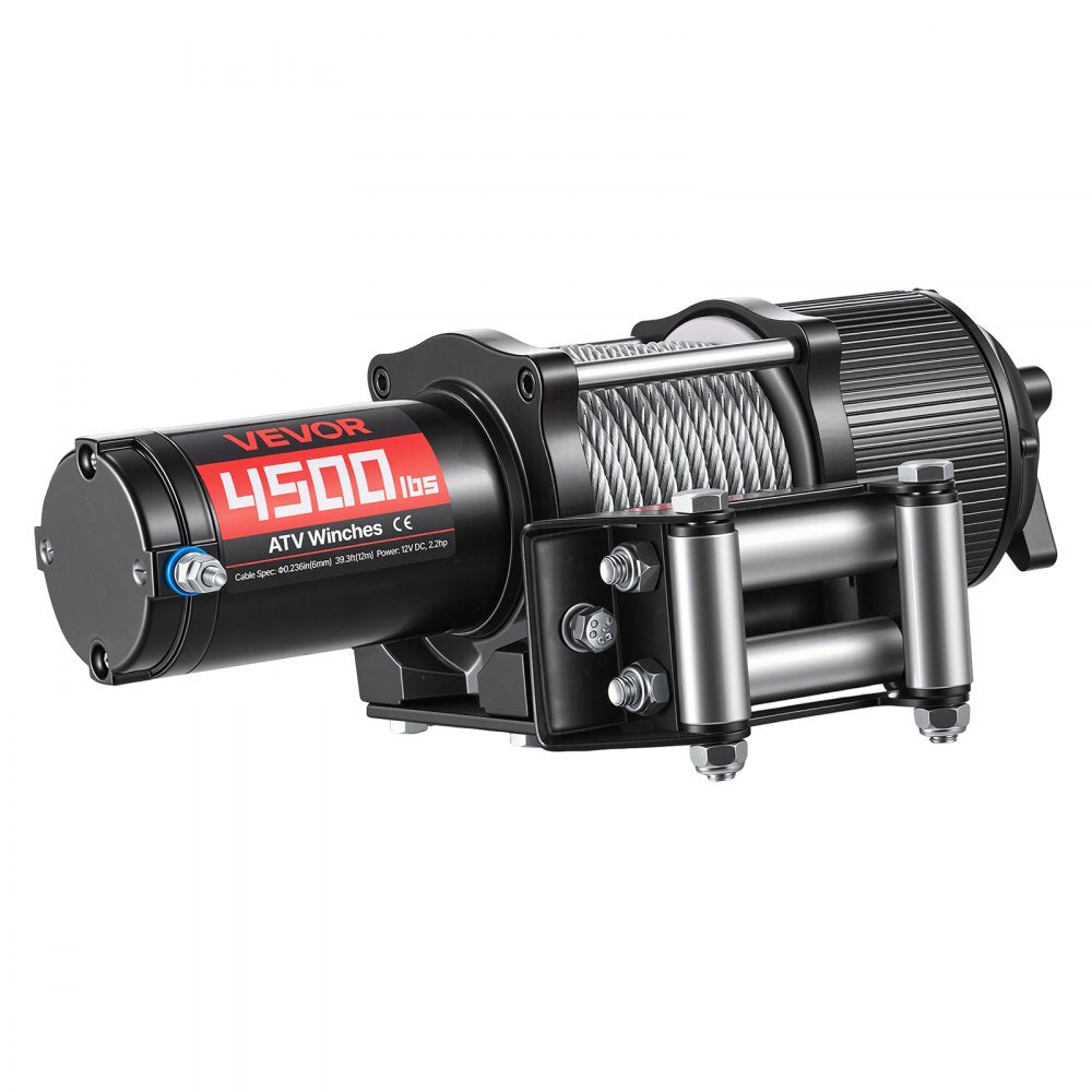 VEVOR 4500 lbs Electric Winch, 12V DC ATV/UTV Winch with Φ0.24 in x 39.4 ft Steel Wire Rope, Wireless & Wired Remote Control, IP54 Waterproof, Roller Fairlead Mount Plate for Towing ATV UTV Off-Road