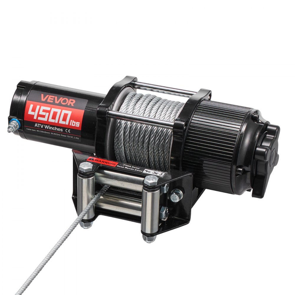 VEVOR 4500 lbs Electric Winch, 12V DC ATV/UTV Winch with Φ0.24 in x 39.4 ft Steel Wire Rope, Wireless & Wired Remote Control, IP54 Waterproof, Roller Fairlead Mount Plate for Towing ATV UTV Off-Road