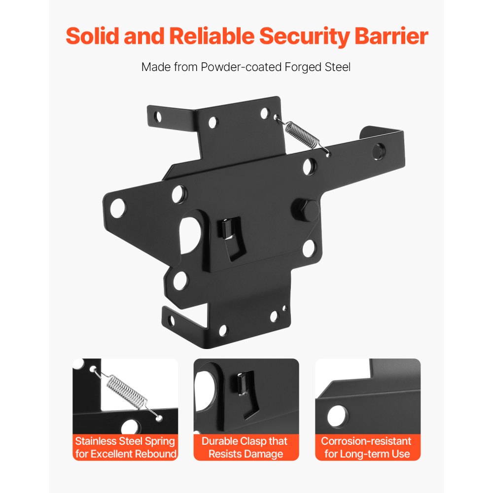 VEVOR Self-Locking Gate Latch, Metal Heavy Duty Automatic Gravity Lever, Door Latch Hardware with Multiple Lock Holes, Matte Powder Coating Finish, Ideal for Fence, Garage, Pool, Garden, Black