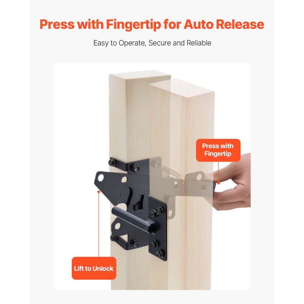 VEVOR Self-Locking Gate Latch, Metal Heavy Duty Automatic Gravity Lever, Door Latch Hardware with Multiple Lock Holes, Matte Powder Coating Finish, Ideal for Fence, Garage, Pool, Garden, Black