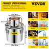 VEVOR Alcohol Still 5Gal/21L, Alcohol Distiller with Circulating Pump, Alcohol Still Copper Tube, Whiskey Distilling Kit with Build-In Thermometer, Whiskey Making Kit for DIY Alcohol, Stainless Steel