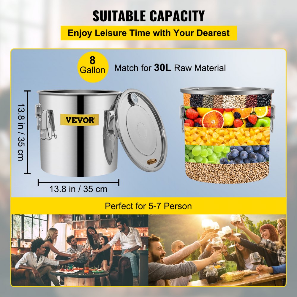 VEVOR Alcohol Still 9.6Gal/38L, Alcohol Distiller with Circulating Pump, Alcohol Still Copper Tube, Whiskey Distilling Kit with Build-In Thermometer, Whiskey Making Kit for DIY Alcohol, Stainless Stee