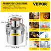 VEVOR Alcohol Still 9.6Gal/38L, Alcohol Distiller with Circulating Pump, Alcohol Still Copper Tube, Whiskey Distilling Kit with Build-In Thermometer, Whiskey Making Kit for DIY Alcohol, Stainless Stee
