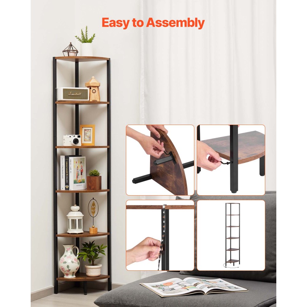 VEVOR 6 Tier Corner Shelf with LED Light, 68" Tall Corner Bookshelf with Storage Shelves for Collectibles, Display Shelf with Multi-color Lights Controlled Via RC/APP for Bedroom, Living Room, Office