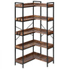 VEVOR 5 Tier Corner Bookshelf with 4 Hooks, 65.4" Tall Corner Bookcase with Heavy Duty Metal Frame & Wooden Shelves, Industrial L Shaped Corner Display Shelf for Bedroom, Living Room, Office