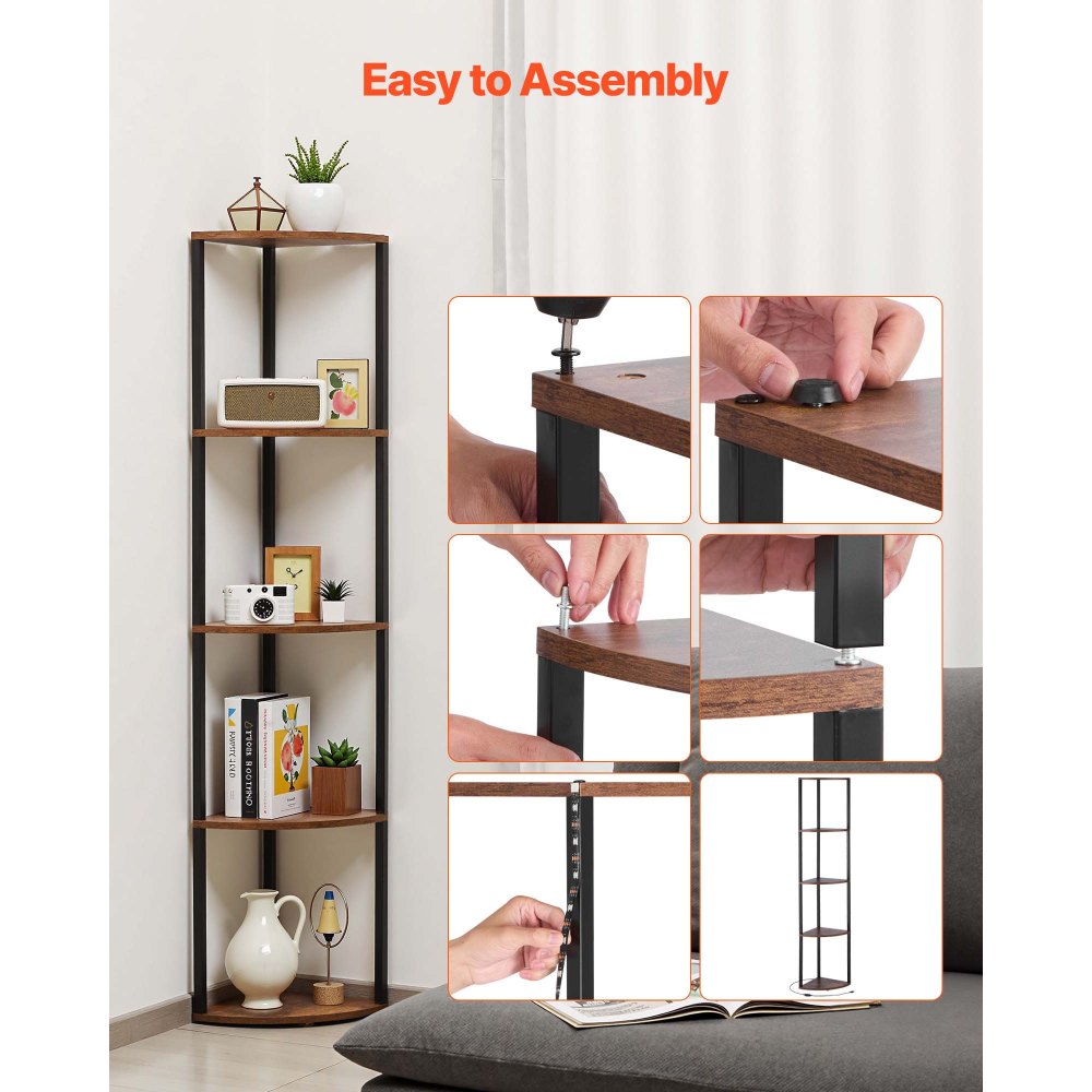 VEVOR 5 Tier Corner Shelf with LED Light, 64" Tall Corner Bookshelf with Storage Shelves for Collectibles, Display Shelf with Multi-color Lights Controlled Via RC/APP for Bedroom, Living Room, Office