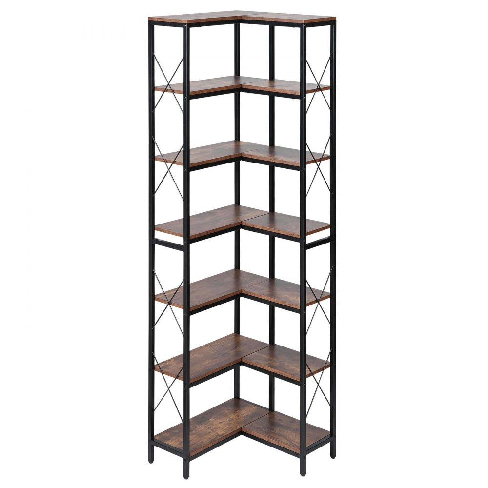 VEVOR 7 Tier Corner Bookshelf, 79" Tall Corner Bookcase with Heavy Duty Metal Frame & Wooden Shelves, Industrial Reversible L Shaped Corner Display Shelf for Bedroom, Living Room, Office