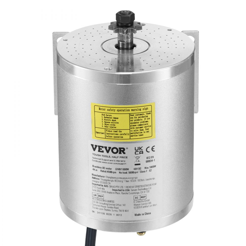 VEVOR 1800W Electric Brushless DC Motor Kit - 48V 4500rpm Motor with Upgraded Speed Controller and Throttle Grip Kit for Go Karts E-Bike Motorcycle Scooter DIY