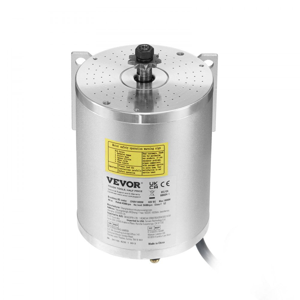 VEVOR 1800W Electric Brushless DC Motor Kit - 48V 4500rpm Motor with Upgraded Speed Controller and Throttle Grip Kit for Go Karts E-Bike Motorcycle Scooter DIY