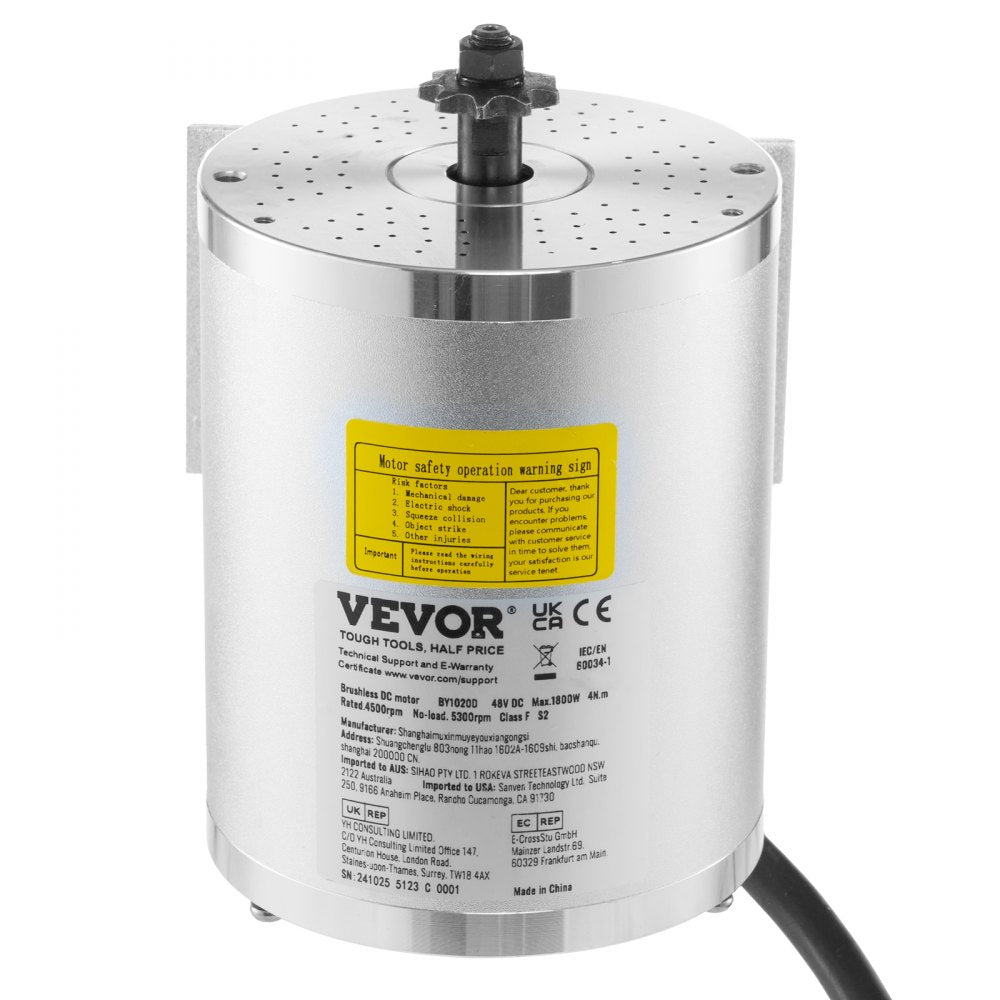 VEVOR 1800W Electric Brushless DC Motor Kit - 48V 4500rpm Motor with Upgraded Speed Controller, Throttle Grip Kit for Go Karts E-Bike Motorcycle Scooter