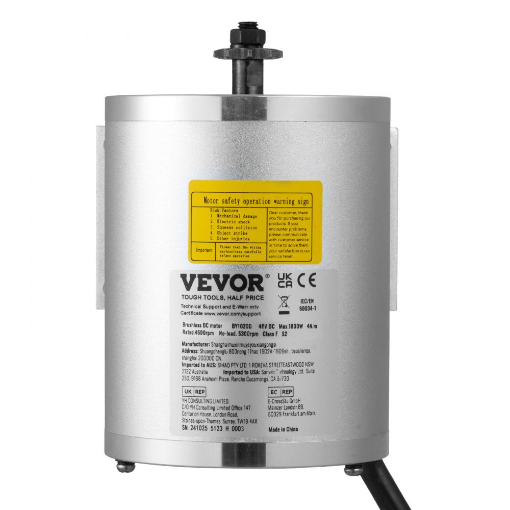 VEVOR 1800W Electric Brushless DC Motor, 48V 4500rpm Go Kart Electric Motor, Electric Dirt Bike Motor Engine for E-Bike Motorcycle Scooter DIY