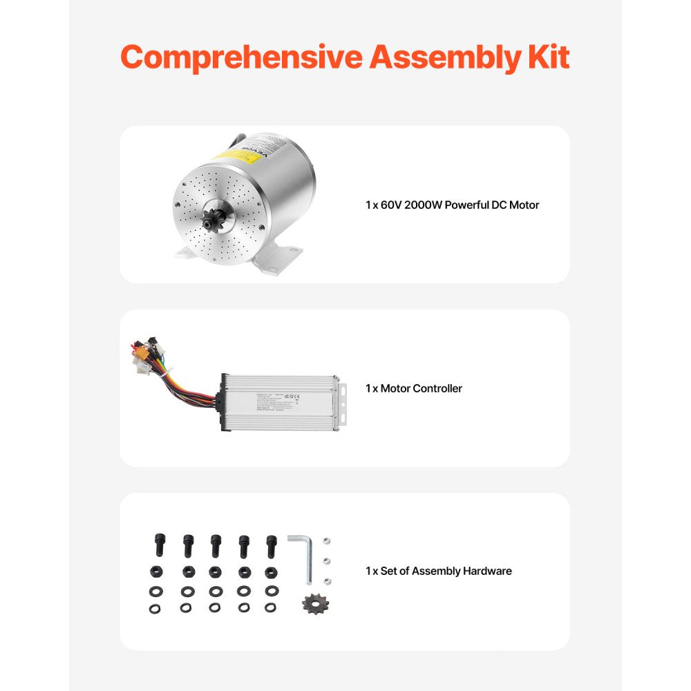 VEVOR 2000W Electric Brushless DC Motor Kit - 60V 4500rpm Motor with Upgraded Speed Controller for Go Karts E-Bike Motorcycle Scooter