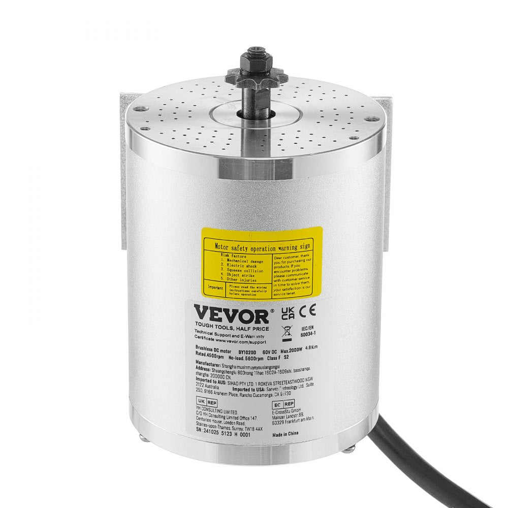 VEVOR 2000W Electric Brushless DC Motor Kit - 60V 4500rpm Motor with Upgraded Speed Controller for Go Karts E-Bike Motorcycle Scooter