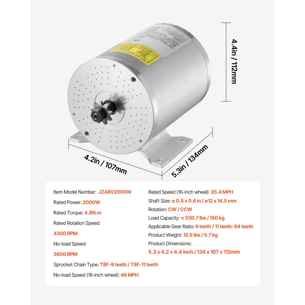 VEVOR 2000W Electric Brushless DC Motor Kit - 48V 4300rpm Motor with Upgraded Speed Controller and Throttle Grip Kit for Go Karts E-Bike Motorcycle Scooter DIY