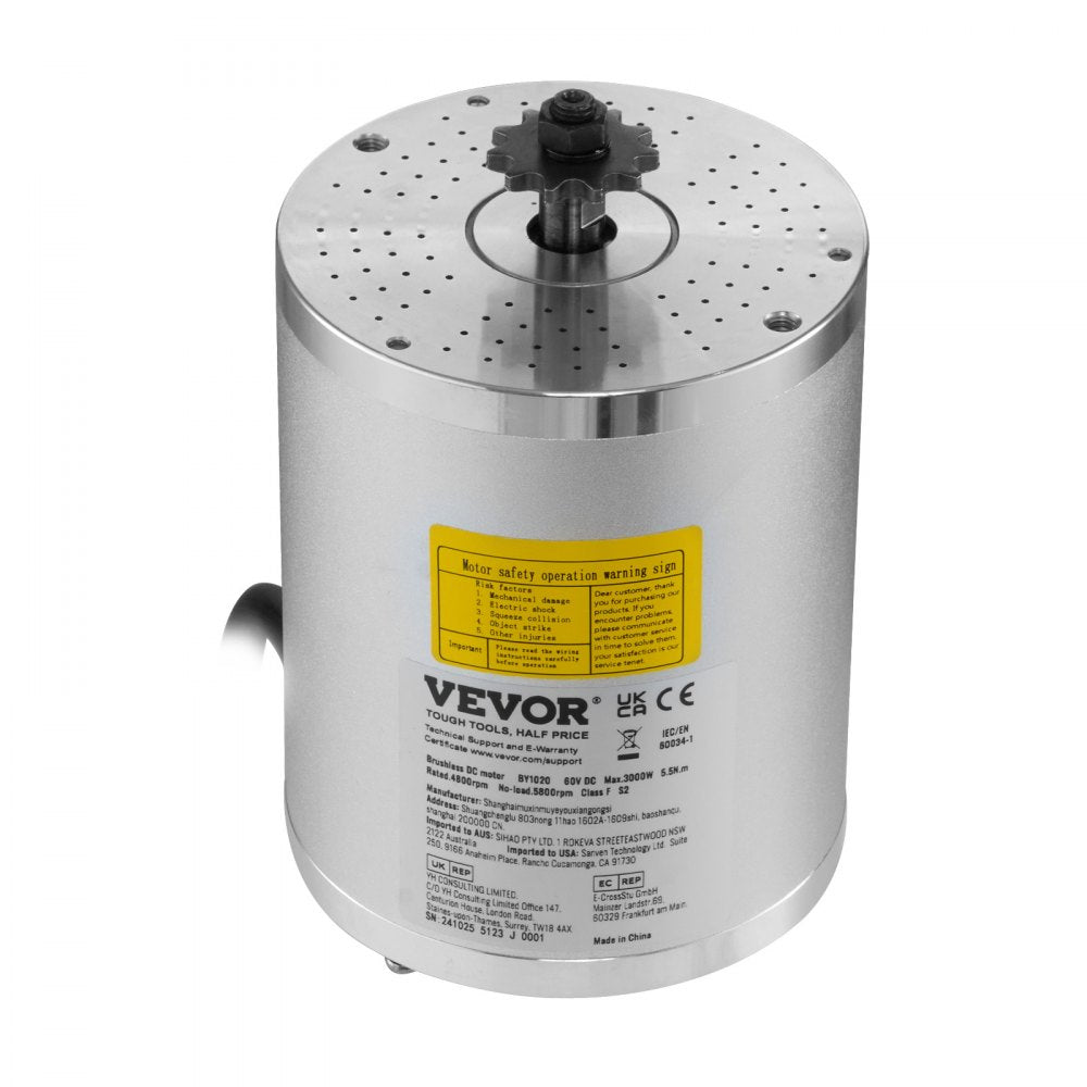 VEVOR 3000W Electric Brushless DC Motor, 60V 4800rpm Go Kart Electric Motor, Electric Dirt Bike Motor Engine for E-Bike Motorcycle Scooter DIY