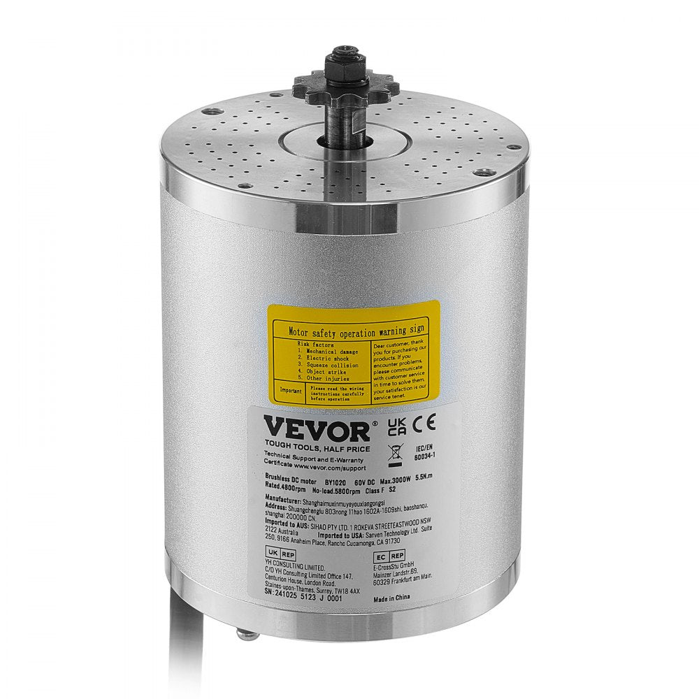 VEVOR 3000W Electric Brushless DC Motor, 60V 4800rpm Go Kart Electric Motor, Electric Dirt Bike Motor Engine for E-Bike Motorcycle Scooter DIY