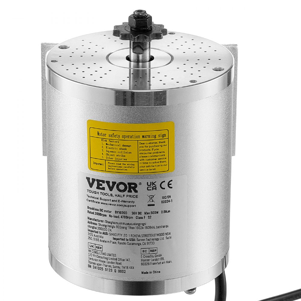 VEVOR 500W Electric Brushless DC Motor Kit - 36V 3000rpm Motor with Upgraded Speed Controller, Throttle Grip Kit for Go Karts E-Bike Motorcycle Scooter
