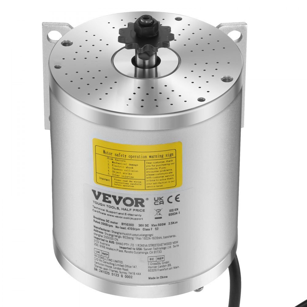 VEVOR 500W Electric Brushless DC Motor Kit - 36V 3000rpm Motor with Upgraded Speed Controller, Throttle Grip Kit for Go Karts E-Bike Motorcycle Scooter