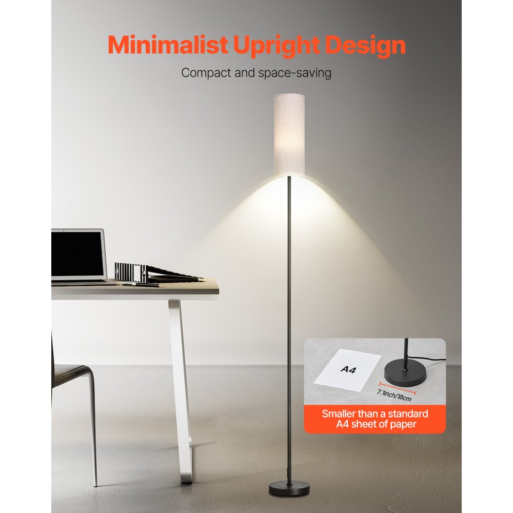 VEVOR Dimmable Floor Lamp, Stepless Adjustable Colors, Modern Standing Lamp with Remote Control, Foot Switch & APP Control, Tall Floor Lamp for Living Room, Bedroom, Office, 9W LED Bulb Included