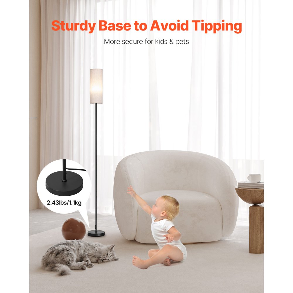 VEVOR Dimmable Floor Lamp, Stepless Adjustable Colors, Modern Standing Lamp with Remote Control, Foot Switch & APP Control, Tall Floor Lamp for Living Room, Bedroom, Office, 9W LED Bulb Included