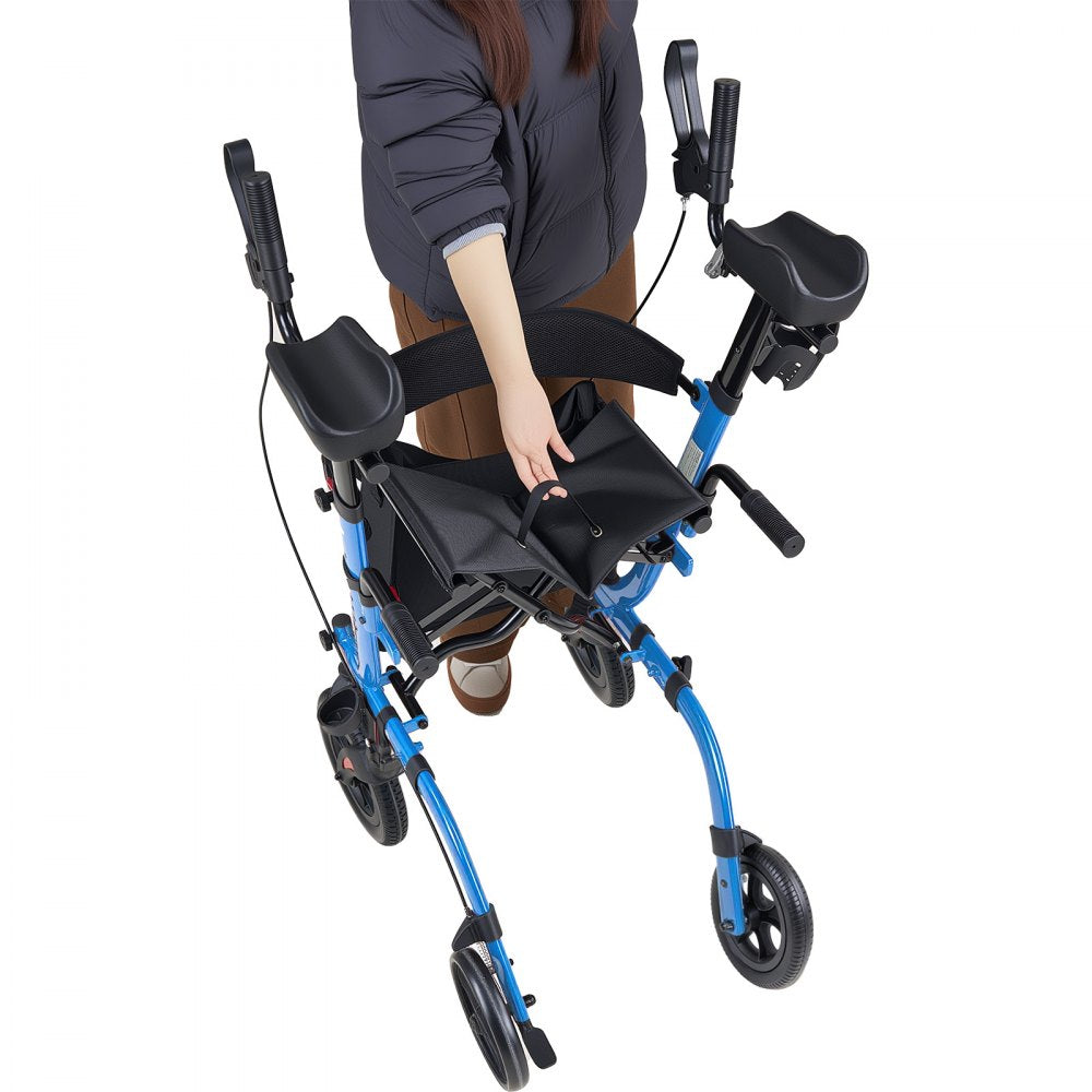VEVOR Rollator Walker with Seat for Seniors, Foldable Rolling Walker, Lightweight Aluminum Mobility Walking Aid with PU Solid Wheels, Adjustable Handle, Storage Bag, Cup/Cane Holder - Supports 300LBS