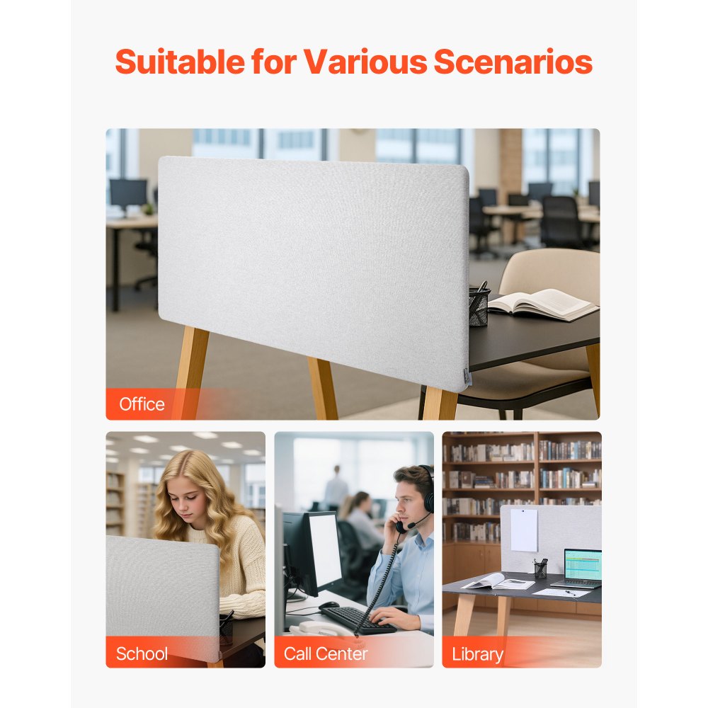 VEVOR Desk Divider Privacy Panel, 60" x 24" Clamp-on Office Desk Partition, PET Cubicle Partition Panel, Workstation Privacy Divider with 2 C-Type Clamps for Office, Sturdy Room, Library